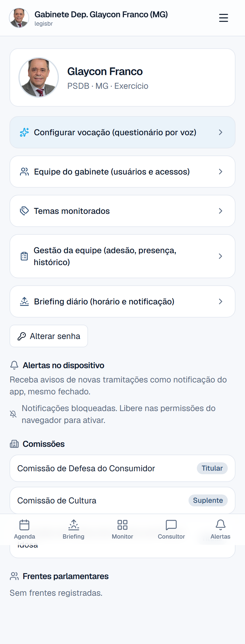 Perfil e notificações