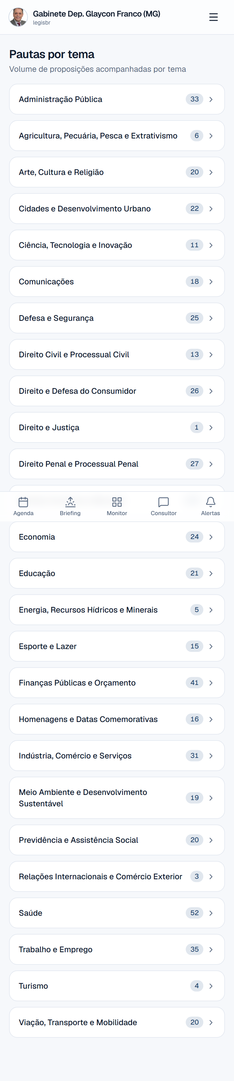 Temas e pautas